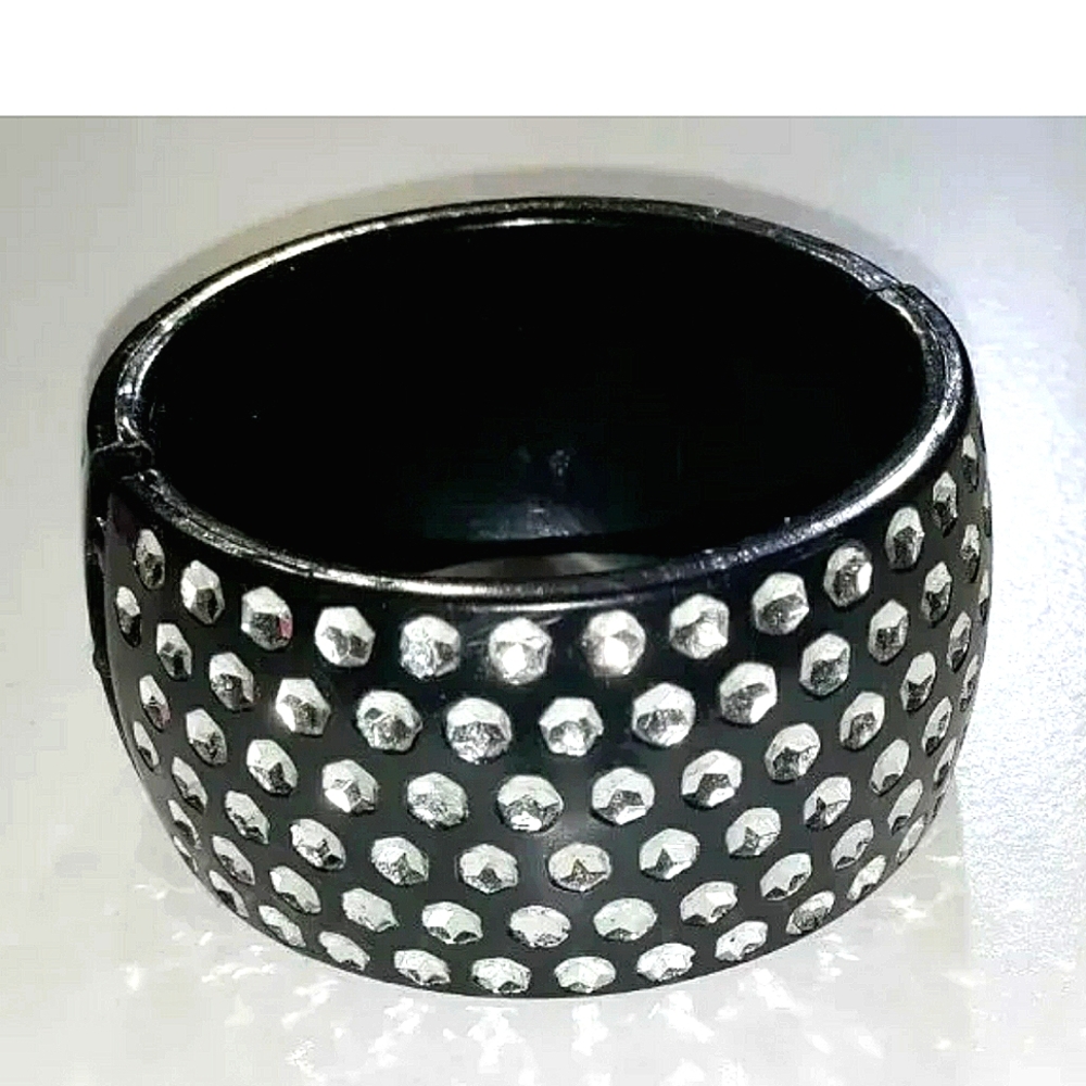 NEW Black & Silver XL Cuff Bracelet. Sparkle Bling Women! Approx. 1.75" Wide